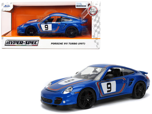 Porsche 911 Turbo (997) #9 Blue Metallic with Stripes "Hyper-Spec" Series 1/24 Diecast Model Car by Jada by Jada