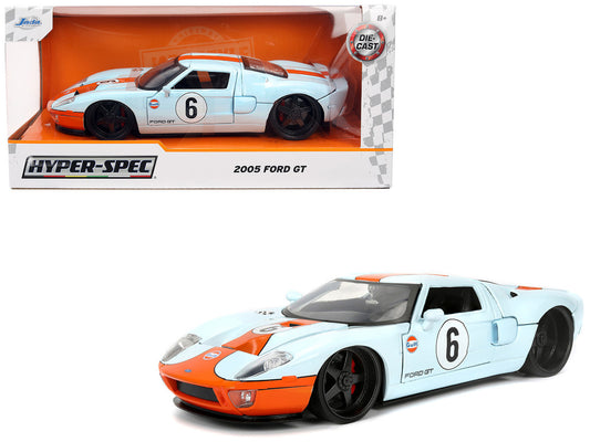 2005 Ford GT #6 "Gulf Oil" Light Blue with Orange Stripes "Hyper-Spec" Series 1/24 Diecast Model Car by Jada by Jada