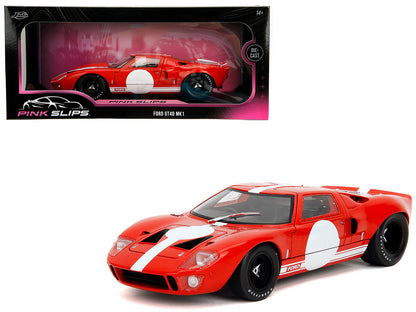 Ford GT40 MK1 Red with White Stripes and Graphics "Pink Slips" Series 1/18 Diecast Model Car by Jada by Jada