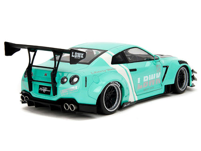Nissan GT-R (R35) Liberty Walk Body Kit 2.0 RHD (Right Hand Drive) Light Blue with Black Hood and White Stripes "Pink Slips" Series 1/18 Diecast Model Car by Jada by Jada