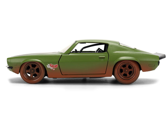 Dom's 1973 Chevrolet Camaro "F-Bomb" Matt Green (Dirty Version) with Black Hood Stripe "Fast & Furious" (2009) Movie "Fast & Furious 25 Years" Series 1/32 Diecast Model Car by Jada by Jada