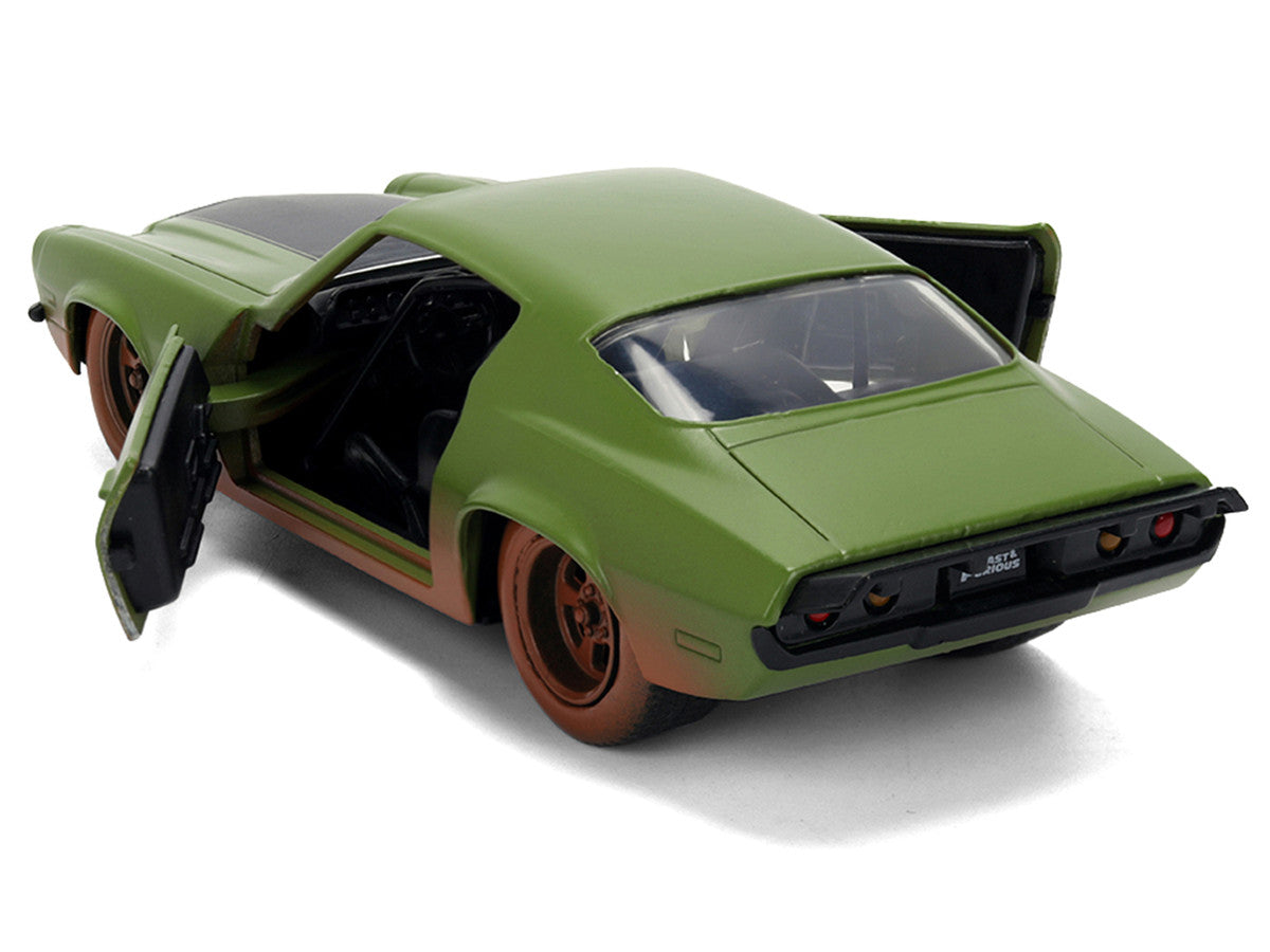 Dom's 1973 Chevrolet Camaro "F-Bomb" Matt Green (Dirty Version) with Black Hood Stripe "Fast & Furious" (2009) Movie "Fast & Furious 25 Years" Series 1/32 Diecast Model Car by Jada by Jada