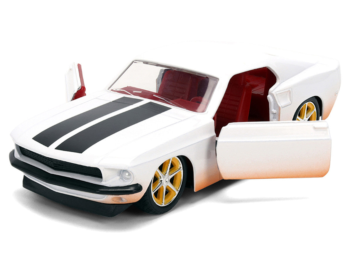 Roman's Ford Mustang White with Black Stripes and Red Interior (Dirty Version) "Fast & Furious" Movie "Fast & Furious 25th Anniversary" Series 1/32 Diecast Model Car by Jada by Jada