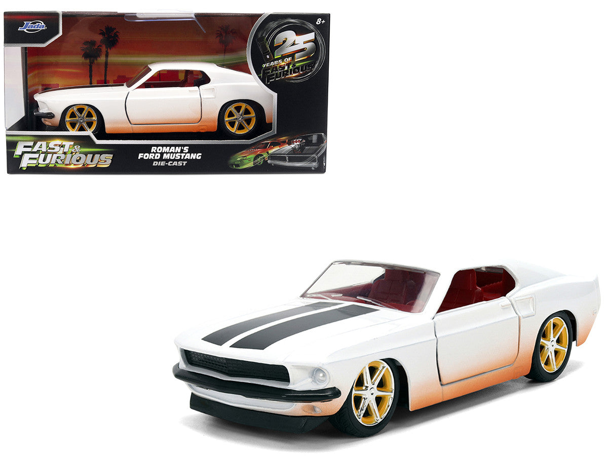 Roman's Ford Mustang White with Black Stripes and Red Interior (Dirty Version) "Fast & Furious" Movie "Fast & Furious 25th Anniversary" Series 1/32 Diecast Model Car by Jada by Jada
