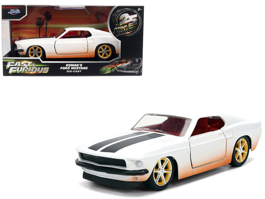 Roman's Ford Mustang White with Black Stripes and Red Interior (Dirty Version) "Fast & Furious" Movie "Fast & Furious 25th Anniversary" Series 1/32 Diecast Model Car by Jada by Jada