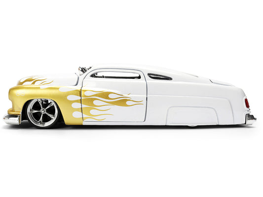 1951 Mercury Coupe White with Gold Flames "Bigtime Muscle" Series 1/24 Diecast Model Car by Jada by Jada
