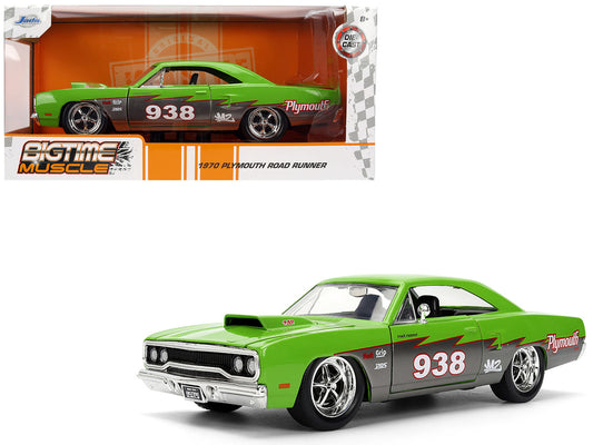 1970 Plymouth Road Runner #938 Green and Gray Metallic "Bigtime Muscle" Series 1/24 Diecast Model Car by Jada by Jada
