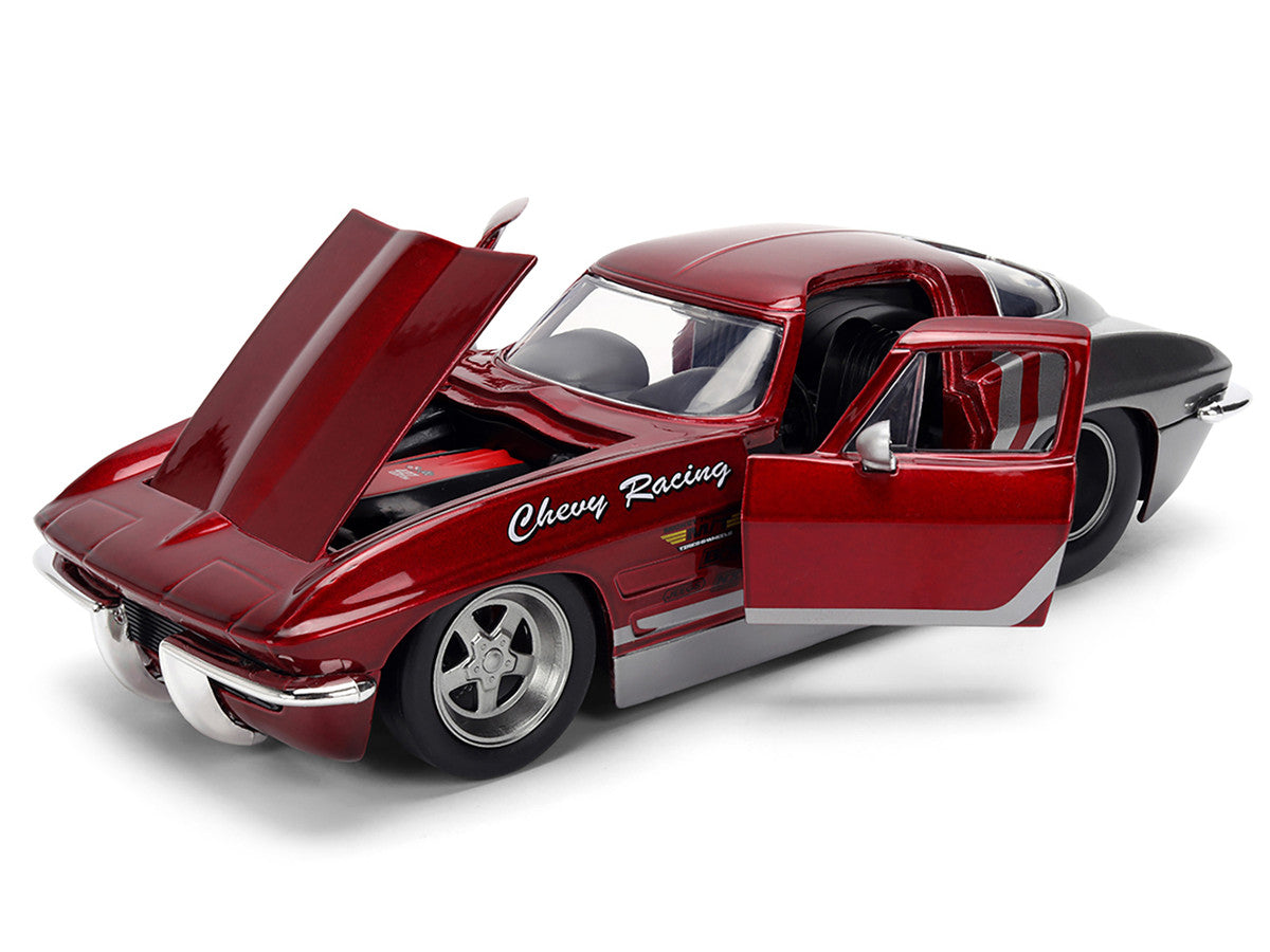 1963 Chevrolet Corvette Stingray "Chevy Racing" Red Metallic and Gray "Bigtime Muscle" Series 1/24 Diecast Model Car by Jada by Jada