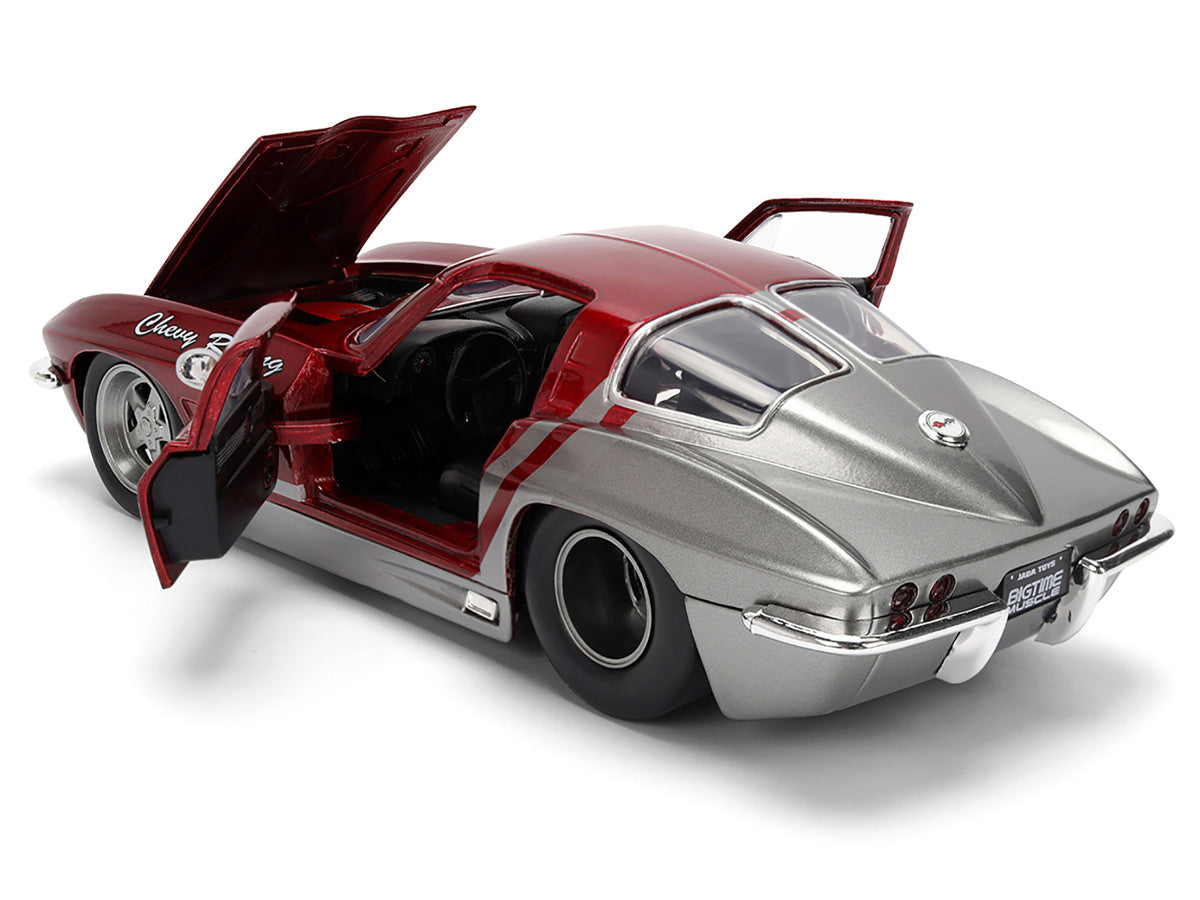 1963 Chevrolet Corvette Stingray "Chevy Racing" Red Metallic and Gray "Bigtime Muscle" Series 1/24 Diecast Model Car by Jada by Jada
