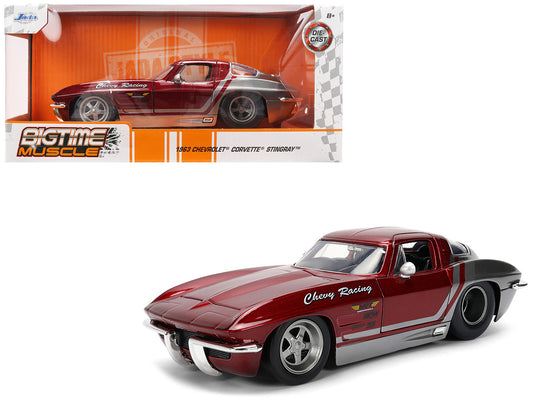 1963 Chevrolet Corvette Stingray "Chevy Racing" Red Metallic and Gray "Bigtime Muscle" Series 1/24 Diecast Model Car by Jada by Jada