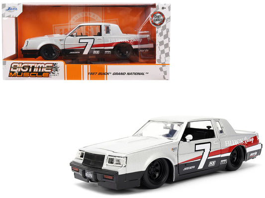 1987 Buick Grand National #7 "Buick Racing" Matt Silver Metallic with Red and Black Stripes "Bigtime Muscle" Series 1/24 Diecast Model by Jada by Jada