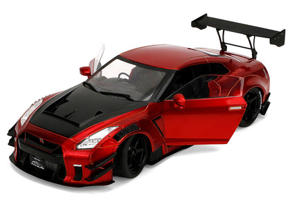 Nissan GT-R (R35) Liberty Walk Body Kit 2.0 RHD (Right Hand Drive) Red Metallic with Carbon Hood "Pink Slips" Series 1/18 Diecast Model Car by Jada by Jada
