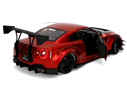 Nissan GT-R (R35) Liberty Walk Body Kit 2.0 RHD (Right Hand Drive) Red Metallic with Carbon Hood "Pink Slips" Series 1/18 Diecast Model Car by Jada by Jada