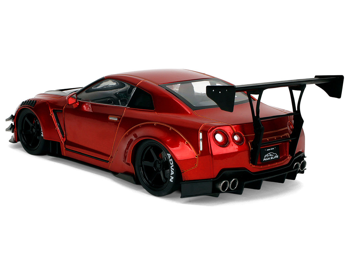 Nissan GT-R (R35) Liberty Walk Body Kit 2.0 RHD (Right Hand Drive) Red Metallic with Carbon Hood "Pink Slips" Series 1/18 Diecast Model Car by Jada by Jada