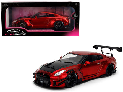 Nissan GT-R (R35) Liberty Walk Body Kit 2.0 RHD (Right Hand Drive) Red Metallic with Carbon Hood "Pink Slips" Series 1/18 Diecast Model Car by Jada by Jada