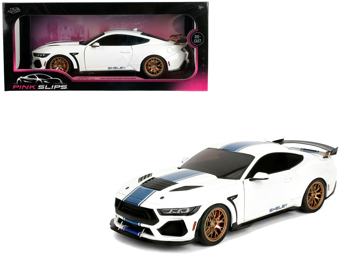 Ford Mustang Shelby Super Snake White Metallic with Blue Stripes and Gold Wheels "Pink Slips" Series 1/18 Diecast Model Car by Jada by Jada