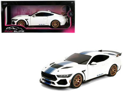 Ford Mustang Shelby Super Snake White Metallic with Blue Stripes and Gold Wheels "Pink Slips" Series 1/18 Diecast Model Car by Jada by Jada