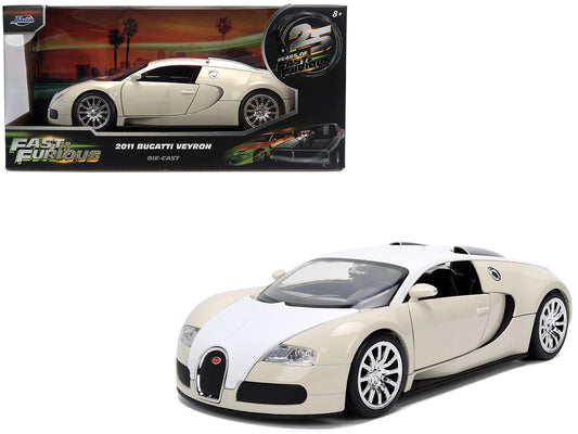 2011 Bugatti Veyron White and Tan "Furious 7" (2015) Movie "25 Years of Fast & Furious" Series 1/24 Diecast Model Car by Jada by Jada