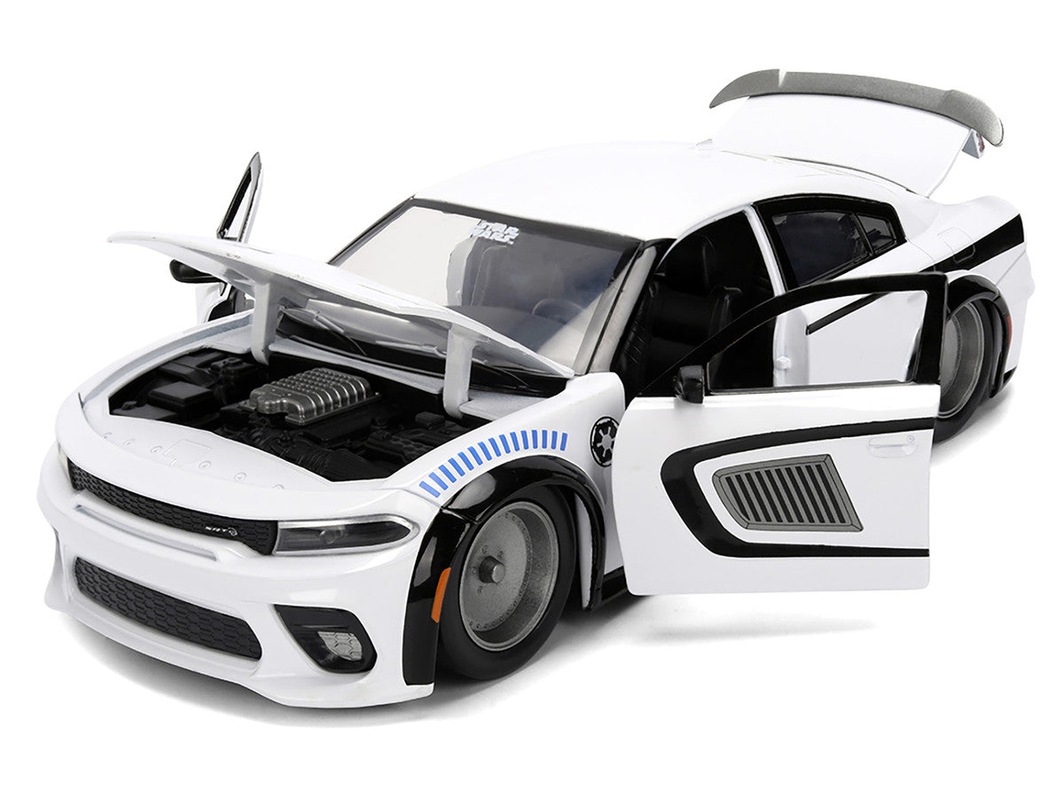 2021 Dodge Charger SRT Hellcat White with Graphics and Stormtrooper Figure "Star Wars" Franchise "Hollywood Rides" Series 1/24 Diecast Model Car by Jada by Jada
