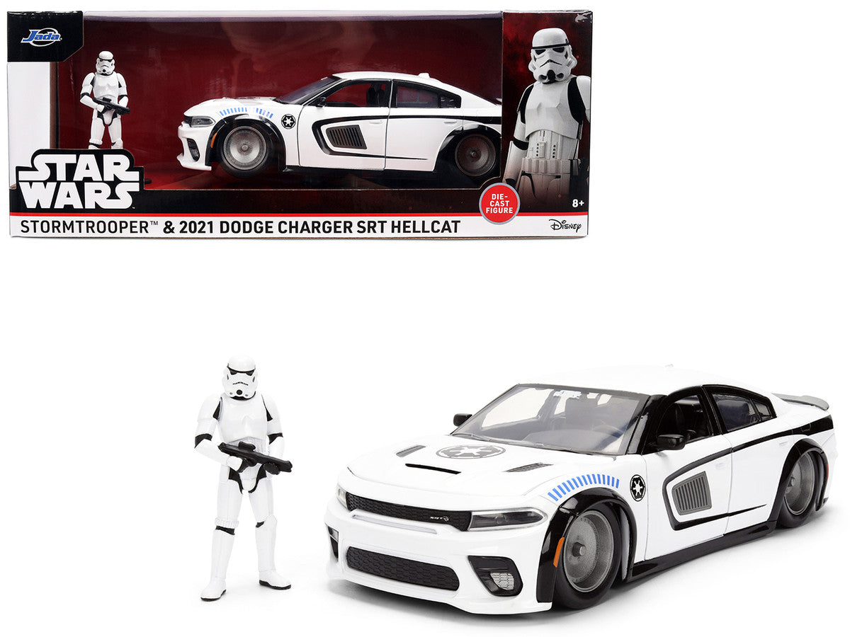 2021 Dodge Charger SRT Hellcat White with Graphics and Stormtrooper Figure "Star Wars" Franchise "Hollywood Rides" Series 1/24 Diecast Model Car by Jada by Jada
