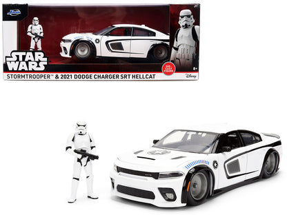 2021 Dodge Charger SRT Hellcat White with Graphics and Stormtrooper Figure "Star Wars" Franchise "Hollywood Rides" Series 1/24 Diecast Model Car by Jada by Jada