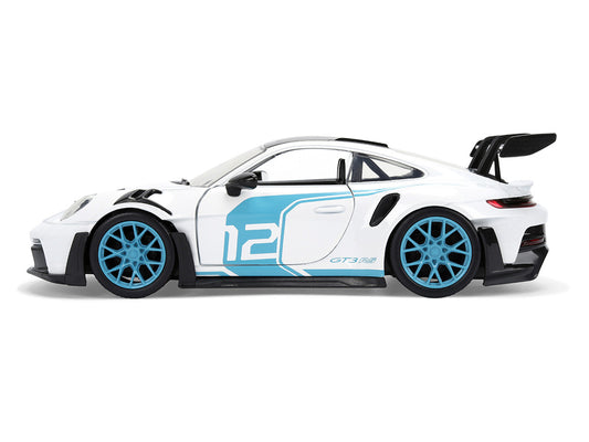 Porsche 911 GT3 RS (992) #12 White with Blue Stripes and Carbon Top "Hyper-Spec" Series 1/24 Diecast Model Car by Jada by Jada