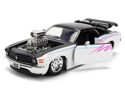 1970 Ford Mustang Boss 429 Black and White with Graphics "Bigtime Muscle" Series 1/24 Diecast Model Car by Jada by Jada