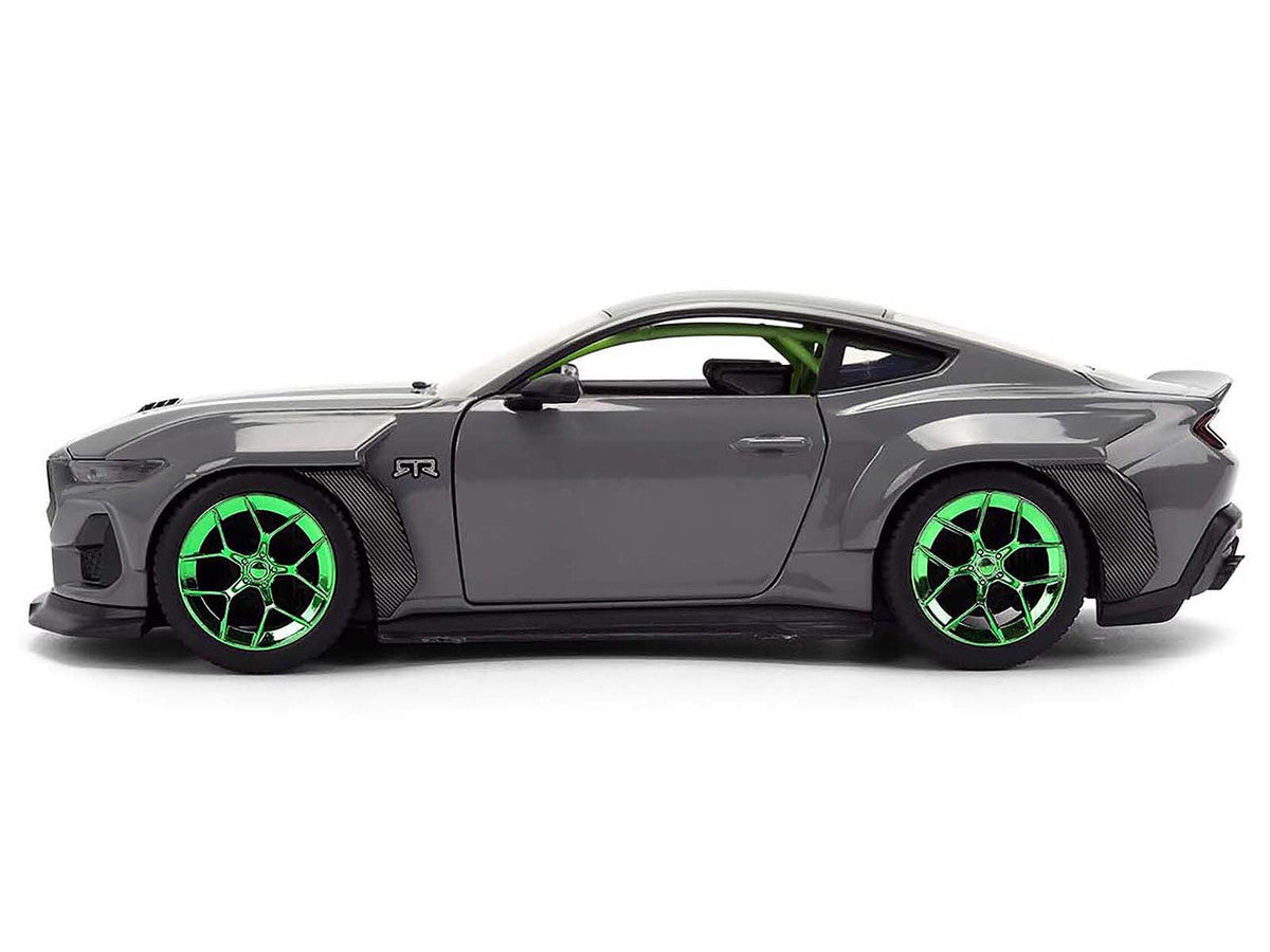 2024 Ford Mustang RTR Gray with Green Wheels "Bigtime Muscle" Series 1/24 Diecast Model Car by Jada by Jada