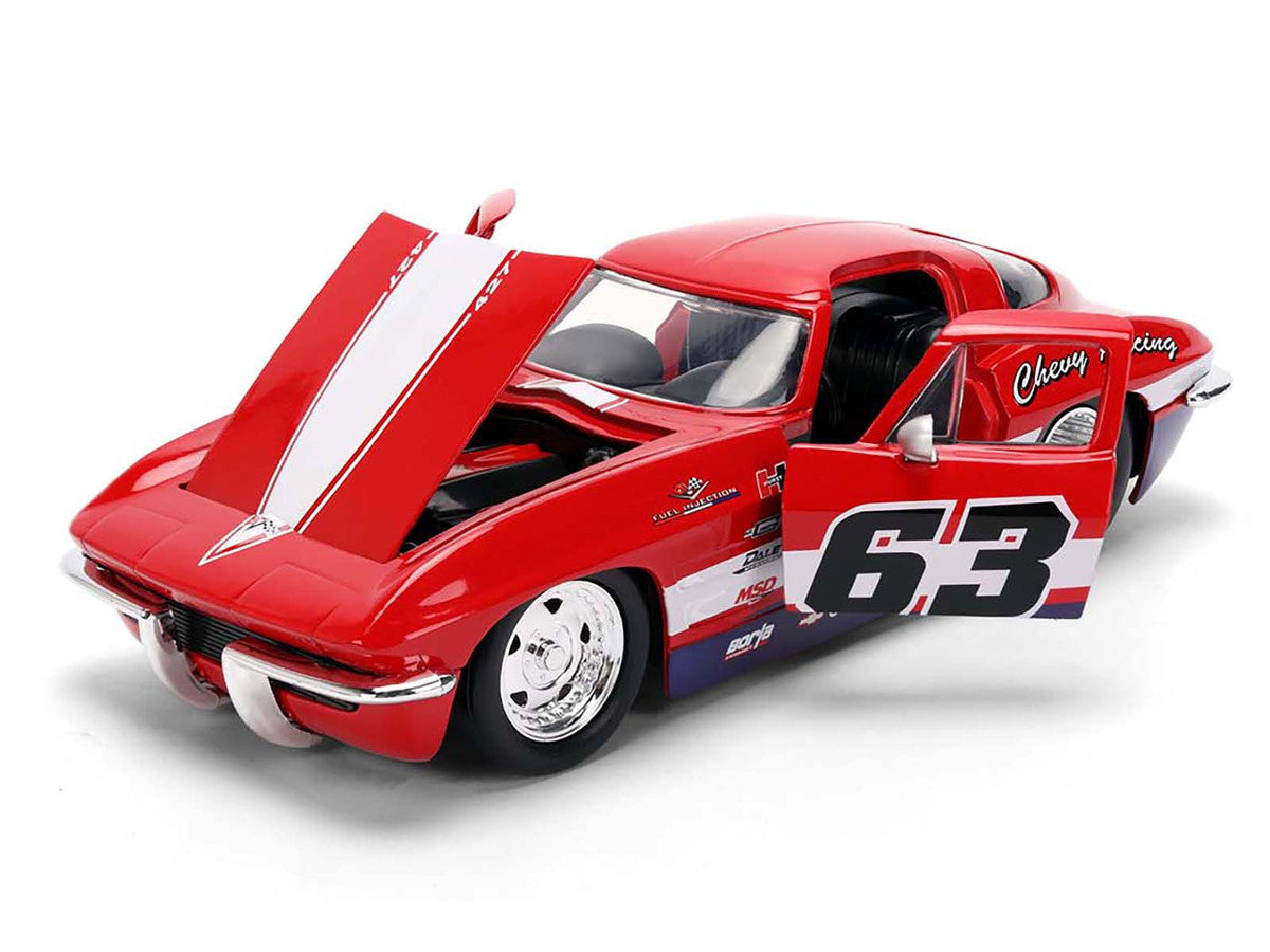 1963 Chevrolet Corvette Stingray #63 "Chevy Racing" Red with White and Blue Stripes "Bigtime Muscle" Series 1/24 Diecast Model Car by Jada by Jada