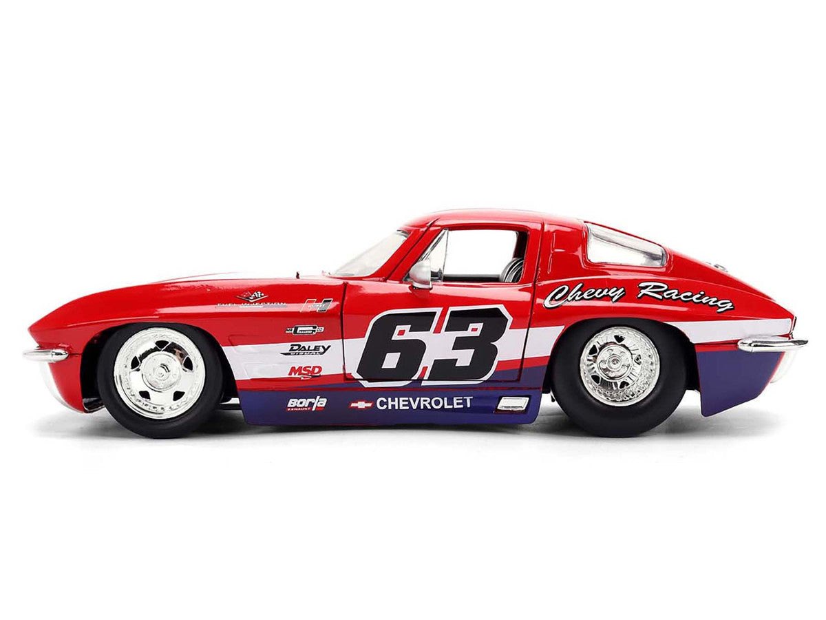 1963 Chevrolet Corvette Stingray #63 "Chevy Racing" Red with White and Blue Stripes "Bigtime Muscle" Series 1/24 Diecast Model Car by Jada by Jada