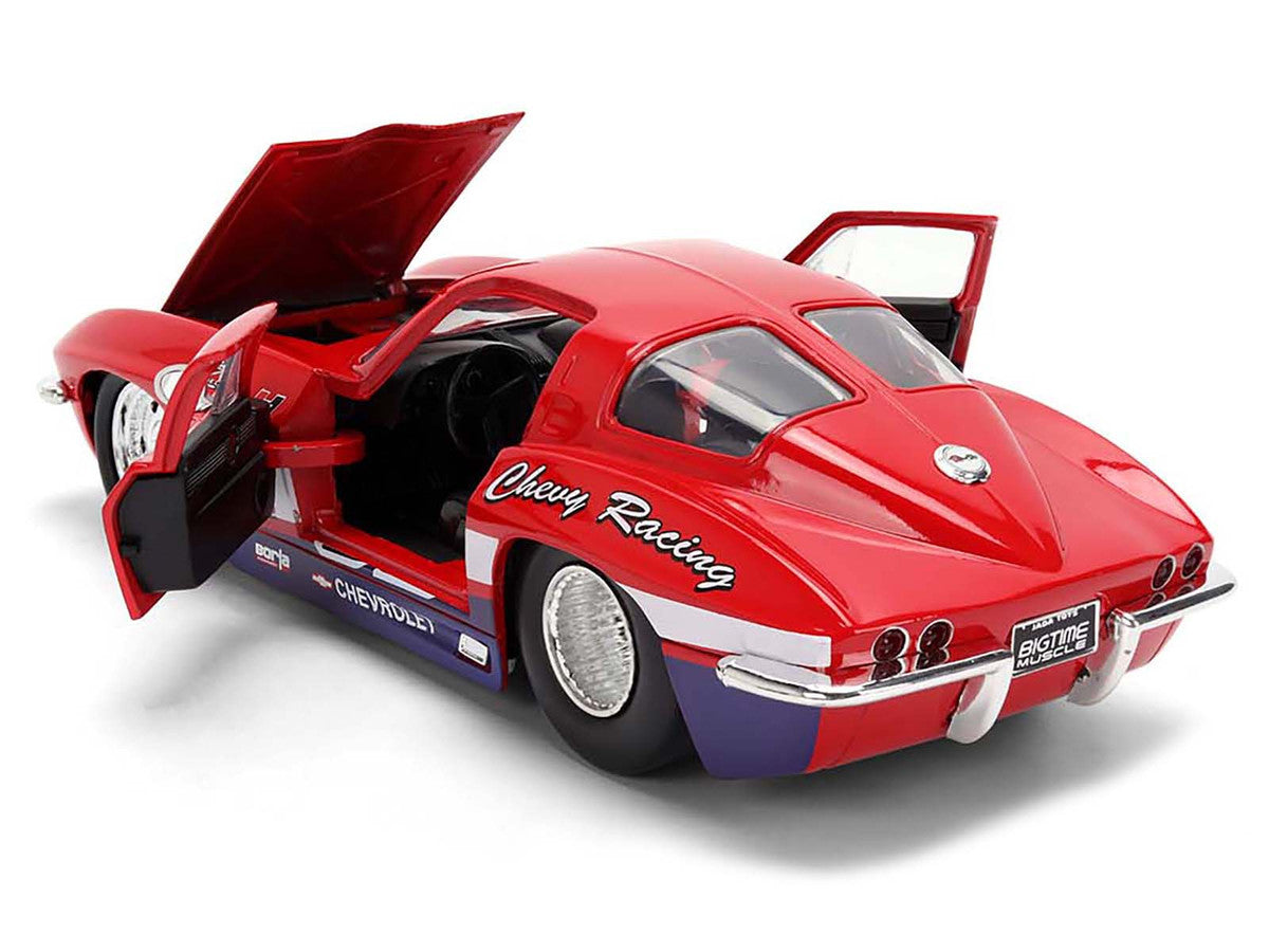 1963 Chevrolet Corvette Stingray #63 "Chevy Racing" Red with White and Blue Stripes "Bigtime Muscle" Series 1/24 Diecast Model Car by Jada by Jada