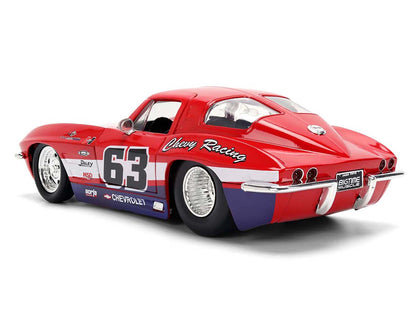 1963 Chevrolet Corvette Stingray #63 "Chevy Racing" Red with White and Blue Stripes "Bigtime Muscle" Series 1/24 Diecast Model Car by Jada by Jada
