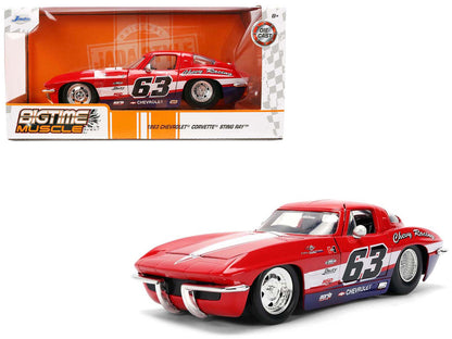 1963 Chevrolet Corvette Stingray #63 "Chevy Racing" Red with White and Blue Stripes "Bigtime Muscle" Series 1/24 Diecast Model Car by Jada by Jada