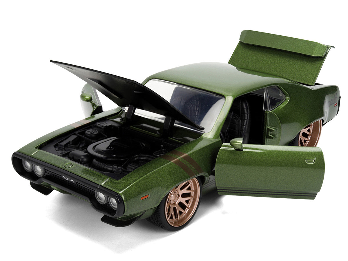1972 Plymouth GTX Green Metallic with Matt Black Hood and Gold Stripes "Bigtime Muscle" Series 1/24 Diecast Model Car by Jada by Jada