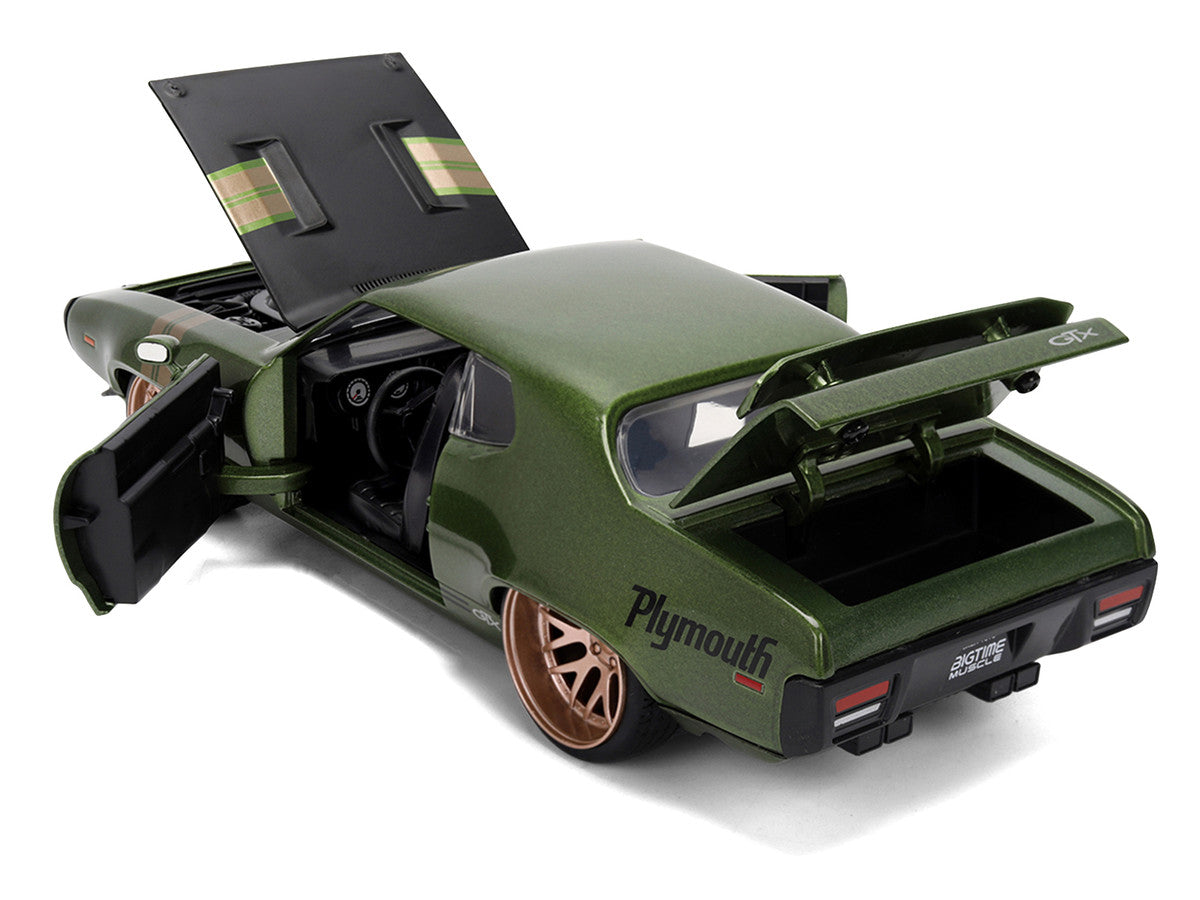 1972 Plymouth GTX Green Metallic with Matt Black Hood and Gold Stripes "Bigtime Muscle" Series 1/24 Diecast Model Car by Jada by Jada