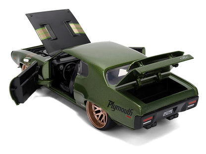 1972 Plymouth GTX Green Metallic with Matt Black Hood and Gold Stripes "Bigtime Muscle" Series 1/24 Diecast Model Car by Jada by Jada