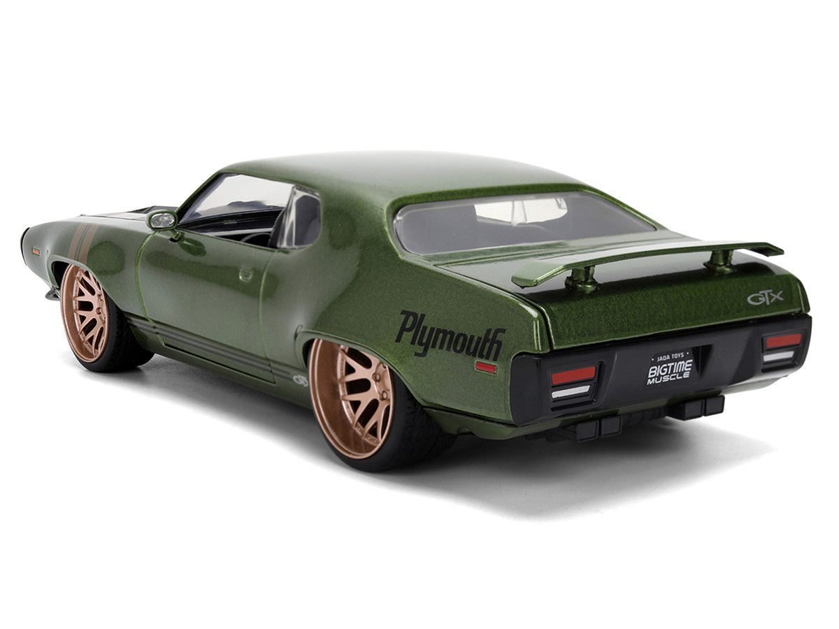 1972 Plymouth GTX Green Metallic with Matt Black Hood and Gold Stripes "Bigtime Muscle" Series 1/24 Diecast Model Car by Jada by Jada