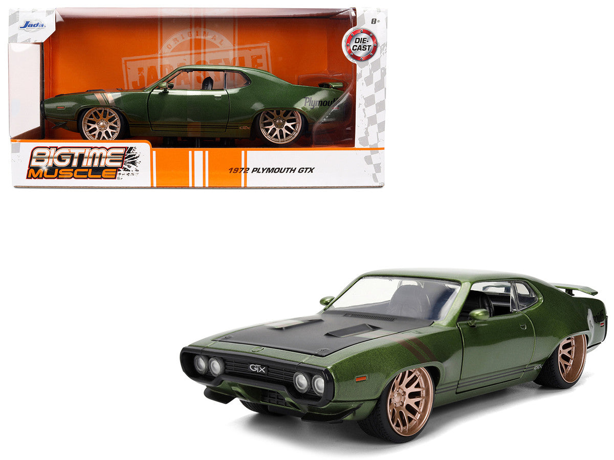 1972 Plymouth GTX Green Metallic with Matt Black Hood and Gold Stripes "Bigtime Muscle" Series 1/24 Diecast Model Car by Jada by Jada