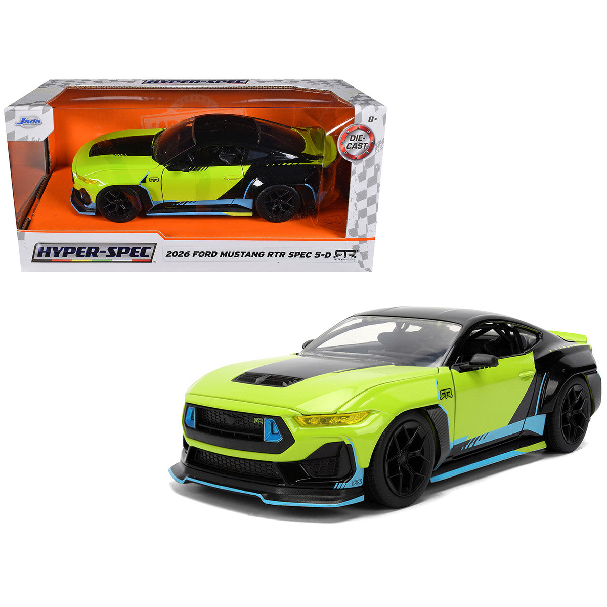 2026 Ford Mustang RTR Spec 5-D Lime Green with Black Top and Graphics "Hyper-Spec" Series 1/24 Diecast Model Car by Jada by Jada