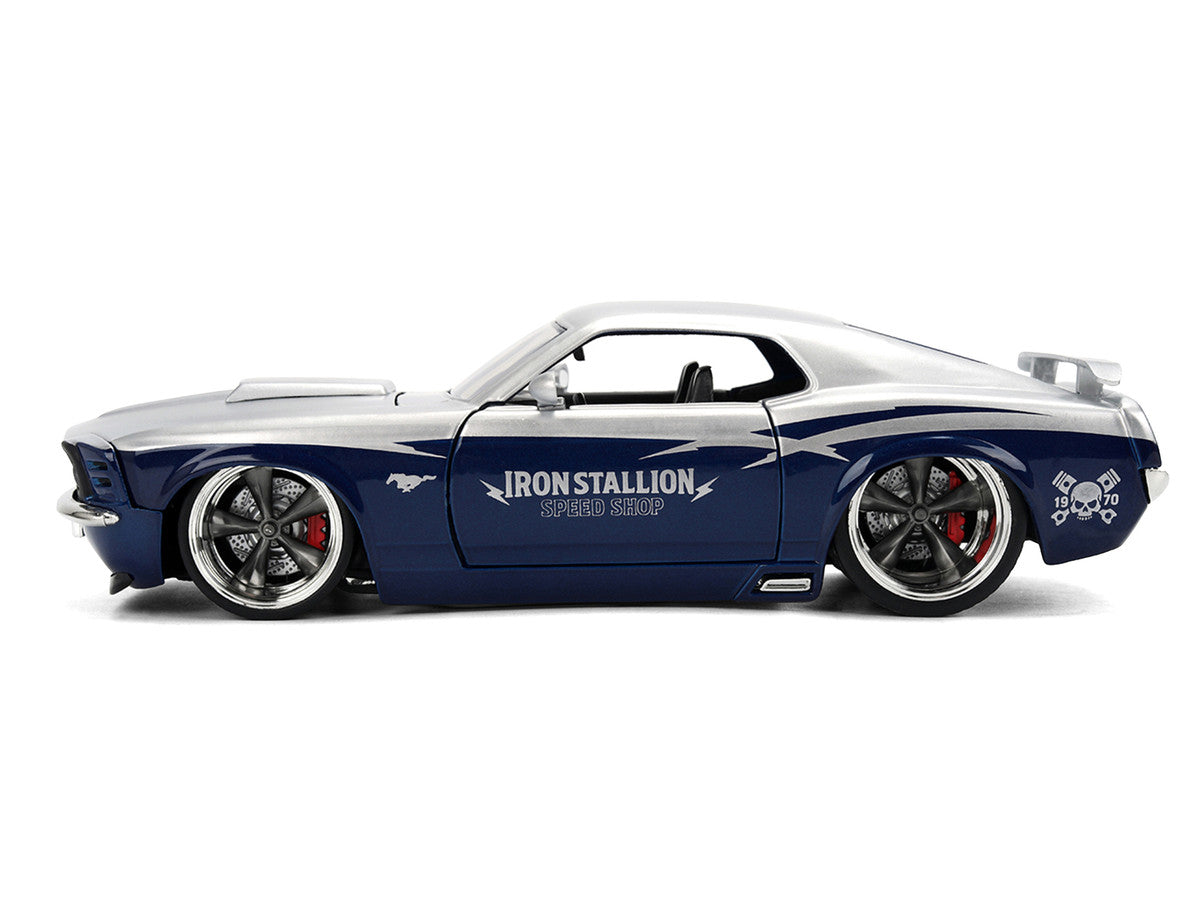 1970 Ford Mustang Boss 429 "Iron Stallion Speed Shop" Silver and Dark Blue Metallic "Bigtime Muscle" Series 1/24 Diecast Model Car by Jada