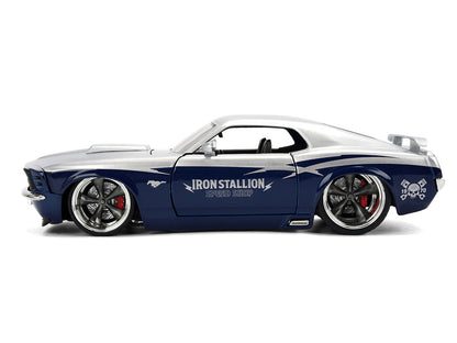 1970 Ford Mustang Boss 429 "Iron Stallion Speed Shop" Silver and Dark Blue Metallic "Bigtime Muscle" Series 1/24 Diecast Model Car by Jada
