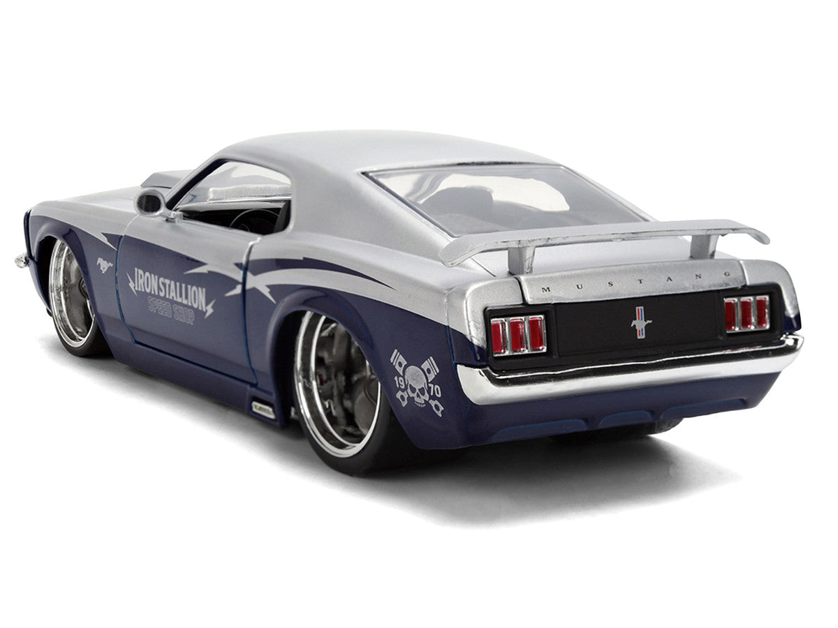 1970 Ford Mustang Boss 429 "Iron Stallion Speed Shop" Silver and Dark Blue Metallic "Bigtime Muscle" Series 1/24 Diecast Model Car by Jada