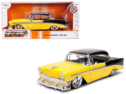 1956 Chevrolet Bel Air Yellow and Black "Bigtime Muscle" Series 1/24 Diecast Model Car by Jada by Jada