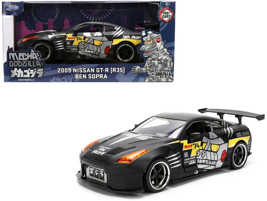 2009 Nissan GT-R (R35) Ben Sopra Matt Black with "Mechagodzilla" Graphics "Hollywood Rides" Series 1/24 Diecast Model Car by Jada by Jada
