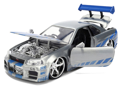 Brian's Nissan Skyline GT-R (R34) RHD (Right Hand Drive) Brush Finish "2 Fast 2 Furious" (2003) Movie 25 Years of Fast & Furious Anniversary 1/24 by Jada by Jada