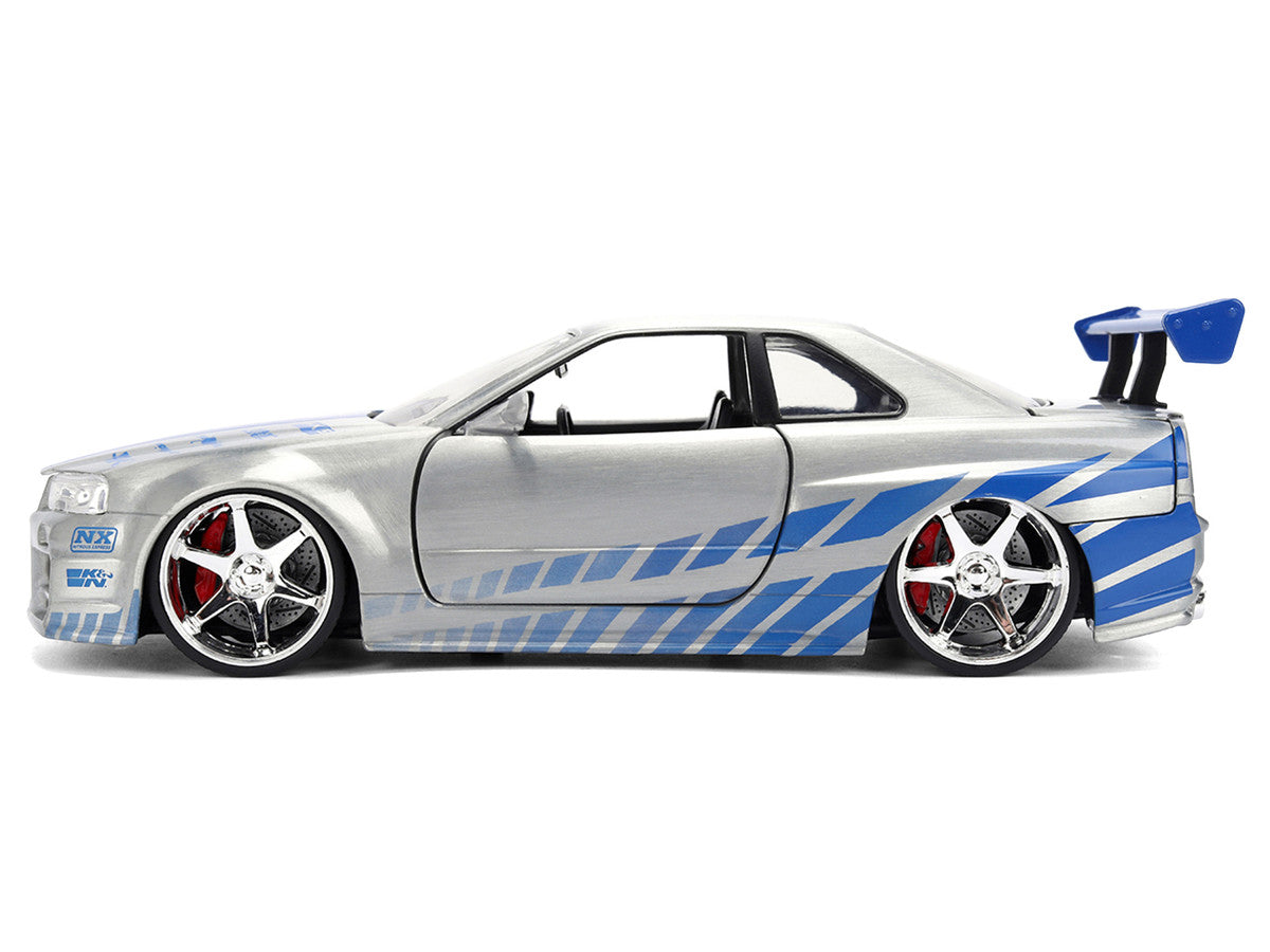 Brian's Nissan Skyline GT-R (R34) RHD (Right Hand Drive) Brush Finish "2 Fast 2 Furious" (2003) Movie 25 Years of Fast & Furious Anniversary 1/24 by Jada by Jada