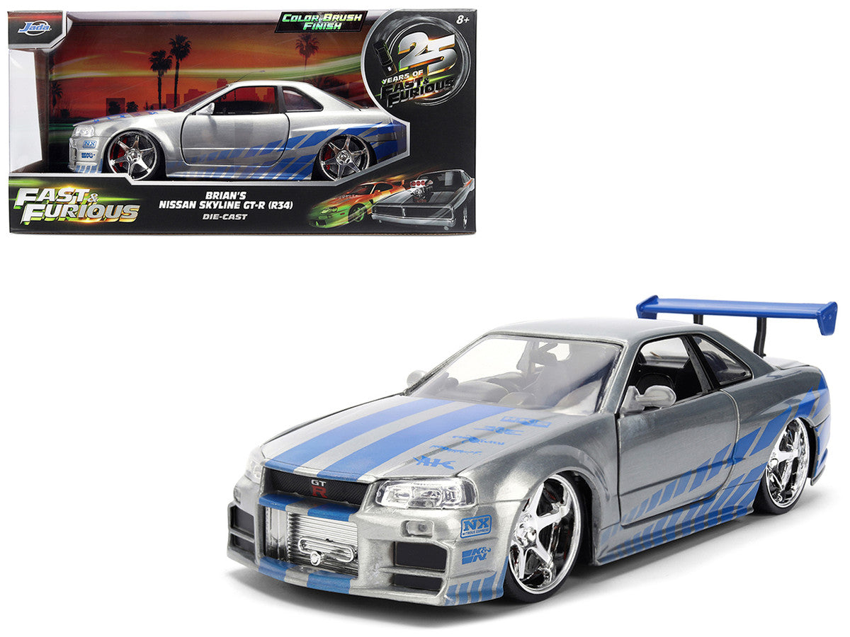 Brian's Nissan Skyline GT-R (R34) RHD (Right Hand Drive) Brush Finish "2 Fast 2 Furious" (2003) Movie 25 Years of Fast & Furious Anniversary 1/24 by Jada by Jada