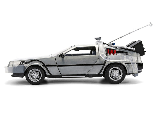DeLorean Brushed Metal Time Machine with Lights "Back to the Future" (1985) Movie "40th Anniversary" Special Packaging "Hollywood Rides" Series 1/24 Diecast Model Car by Jada by Jada
