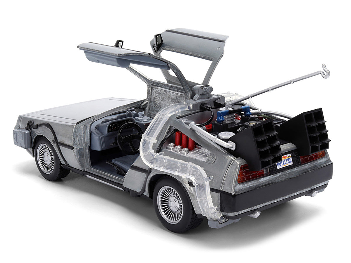 DeLorean Brushed Metal Time Machine with Lights "Back to the Future" (1985) Movie "40th Anniversary" Special Packaging "Hollywood Rides" Series 1/24 Diecast Model Car by Jada by Jada