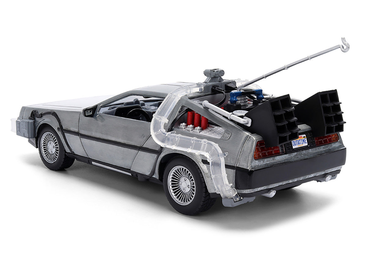 DeLorean Brushed Metal Time Machine with Lights "Back to the Future" (1985) Movie "40th Anniversary" Special Packaging "Hollywood Rides" Series 1/24 Diecast Model Car by Jada by Jada